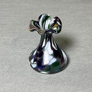 Vintage Confetti Vase Blown Glass Art Glass Mini Bud Vase Ruffle Vase-Handblown
